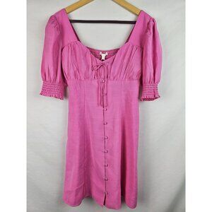 Gianni Bini GB Womens Dress Size Medium Pink Short Sleeve Button Front Smocked
